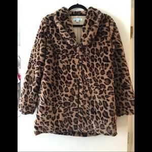 Leopard print furry jacket.